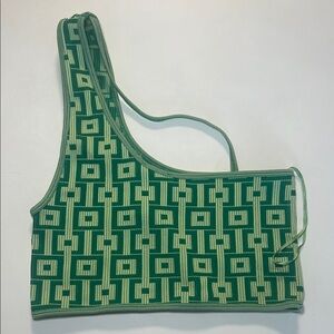 Green Geometric Patterned Crop Top